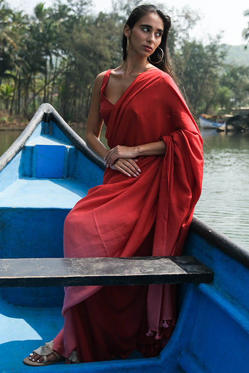 Okhai 'Scarlet Lake' Ombre Modal Silk Saree