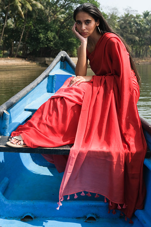 Okhai 'Scarlet Lake' Ombre Modal Silk Saree