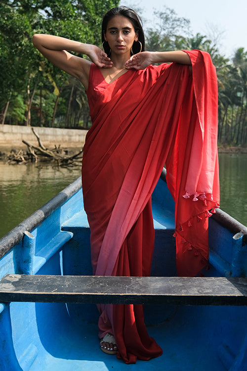 Okhai 'Scarlet Lake' Ombre Modal Silk Saree