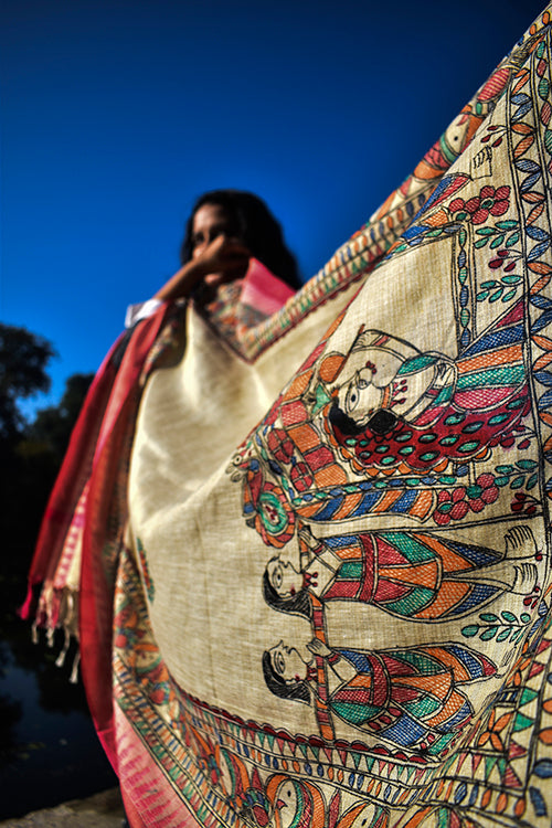Diorama Designs Madhubani Hand-Painted 'Doli Ka Haar' Cotton Dupatta