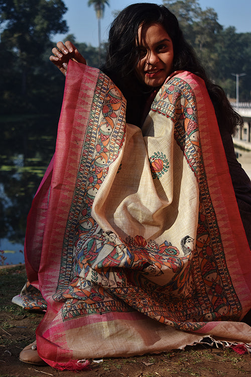 Diorama Designs Madhubani Hand-Painted 'Doli Ka Haar' Cotton Dupatta