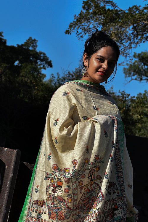 Diorama Designs Madhubani Hand-Painted Traditional Cotton Dupatta