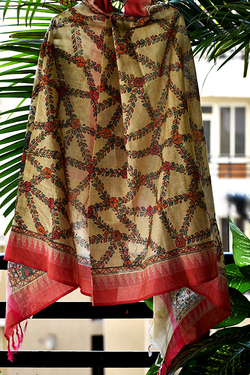 Diorama Designs Madhubani Hand-Painted All Over Cotton Dupatta