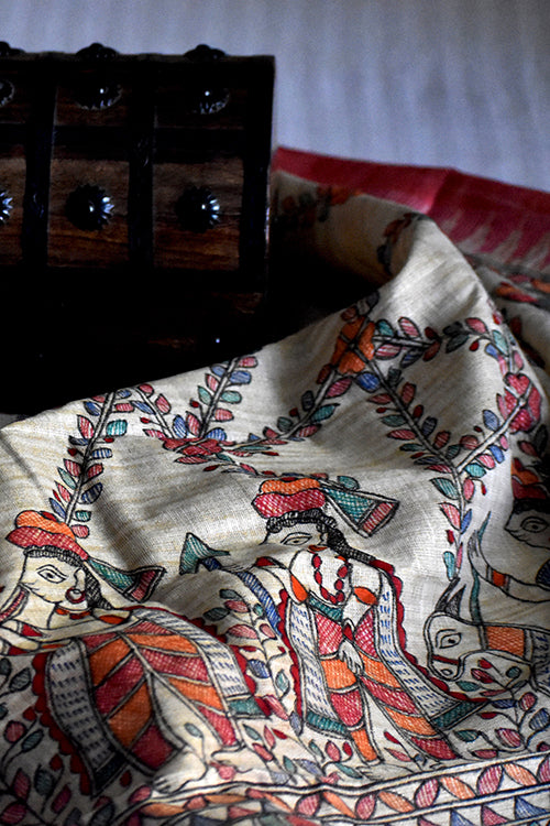 Diorama Designs Madhubani Hand-Painted All Over Cotton Dupatta