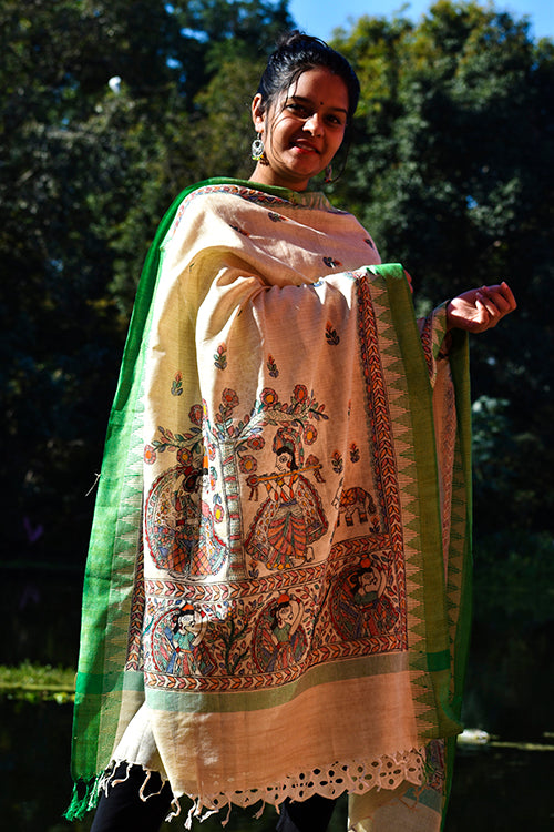 Diorama Designs Madhubani Hand-Painted Traditional Cotton Dupatta