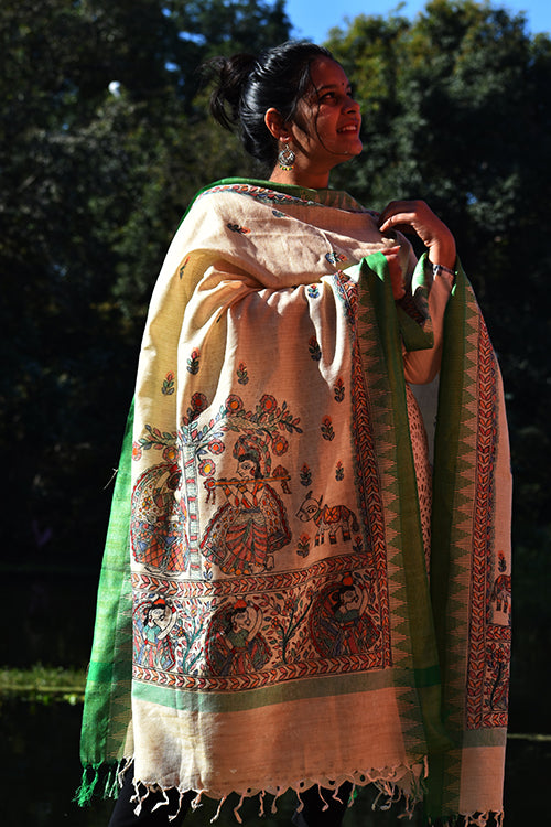 Diorama Designs Madhubani Hand-Painted Traditional Cotton Dupatta