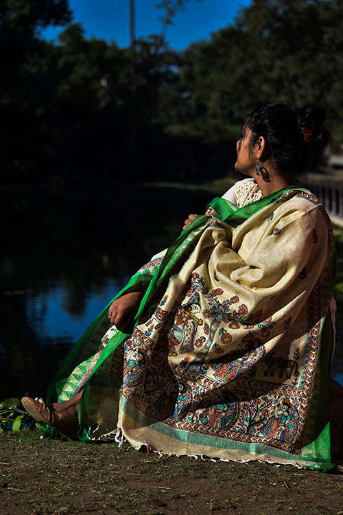 Diorama Designs Madhubani Hand-Painted Traditional Cotton Dupatta