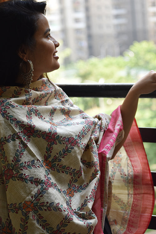 Diorama Designs Madhubani Hand-Painted All Over Cotton Dupatta