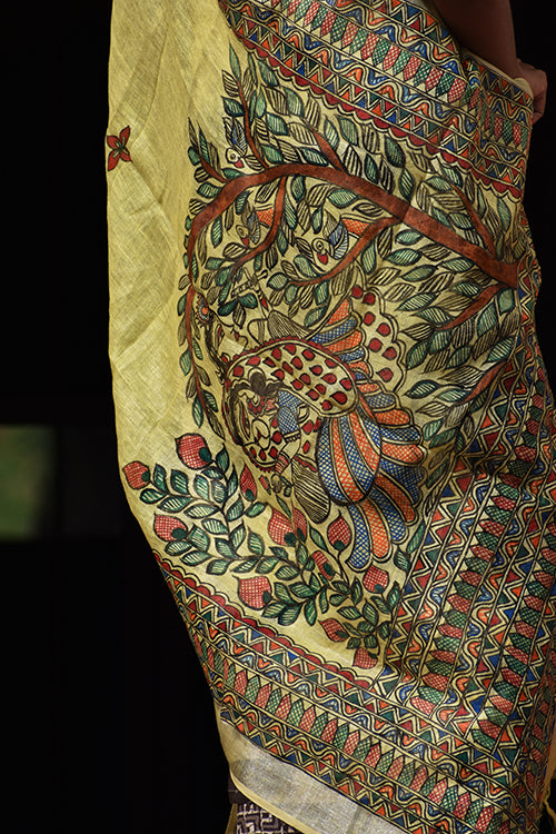 Diorama Designs Madhubani Hand-Painted 'Radha Krishna' Linen Dupatta