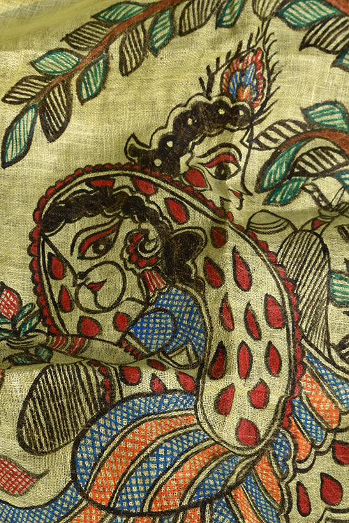 Diorama Designs Madhubani Hand-Painted 'Radha Krishna' Linen Dupatta