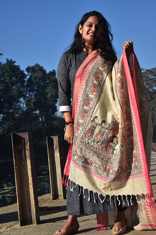 Diorama Designs Madhubani Hand-Painted 'Doli Ka Haar' Cotton Dupatta