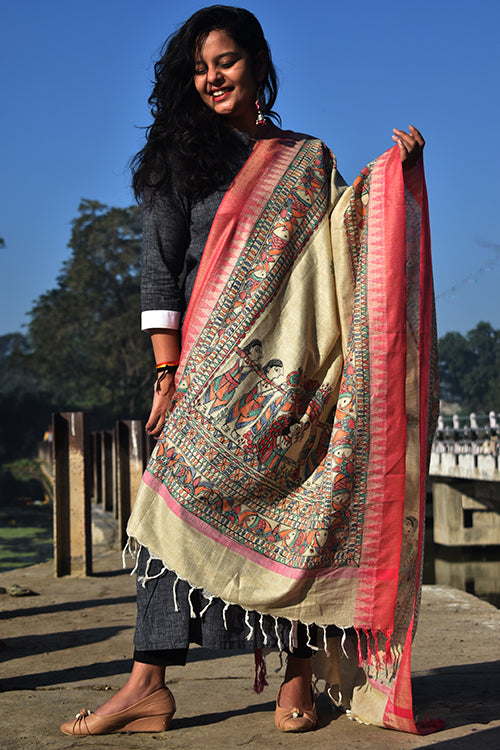 Diorama Designs Madhubani Hand-Painted 'Doli Ka Haar' Cotton Dupatta
