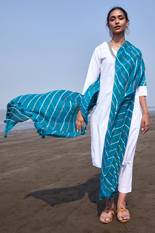 Seaweed Pure Cotton Kota Doria Leheriya Dupatta Online