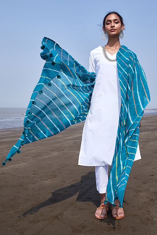 Okhai 'Seaweed' Pure Cotton Kota Doria Leheriya Dupatta