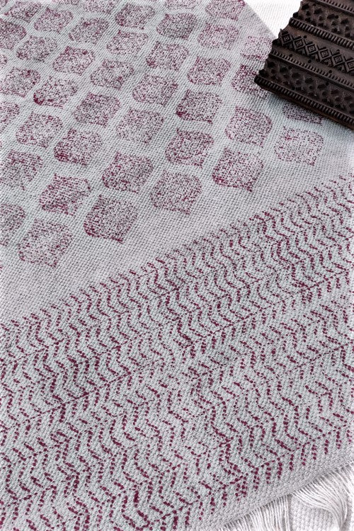 SootiSyahi 'Mughal Gray' Handblock Printed Cotton Dhurrie Rug