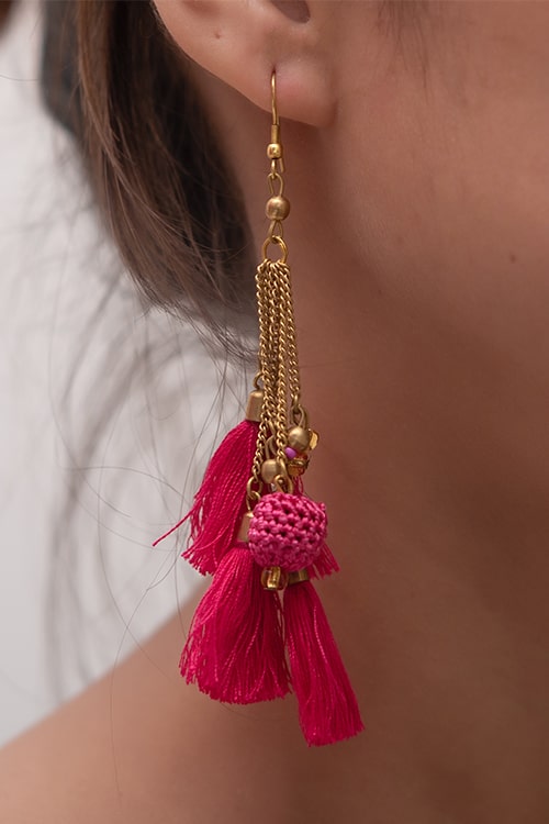 Samoolam Swing Earrings Fuchsia Tassel