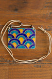 Retro Style copper enamel pendent with faux leather string and wooden beads-2