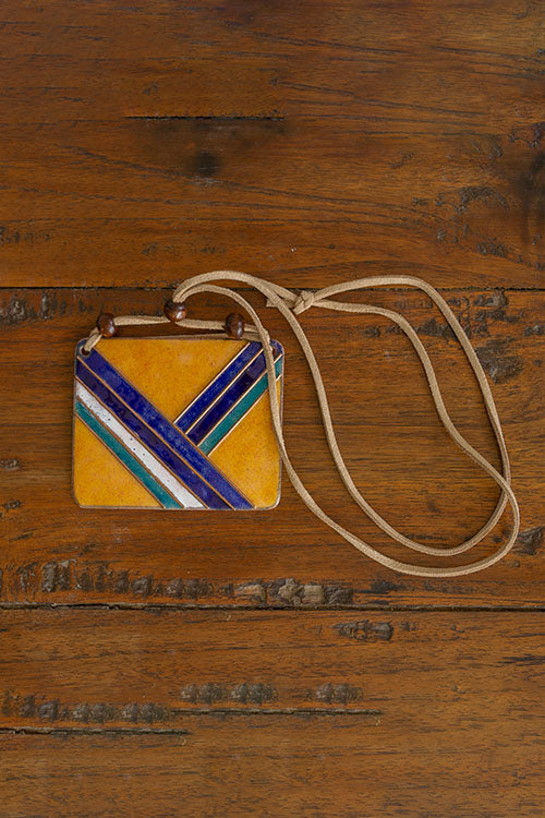 EkiBeki Retro Style copper enamel pendent with faux leather string and wooden beads-3