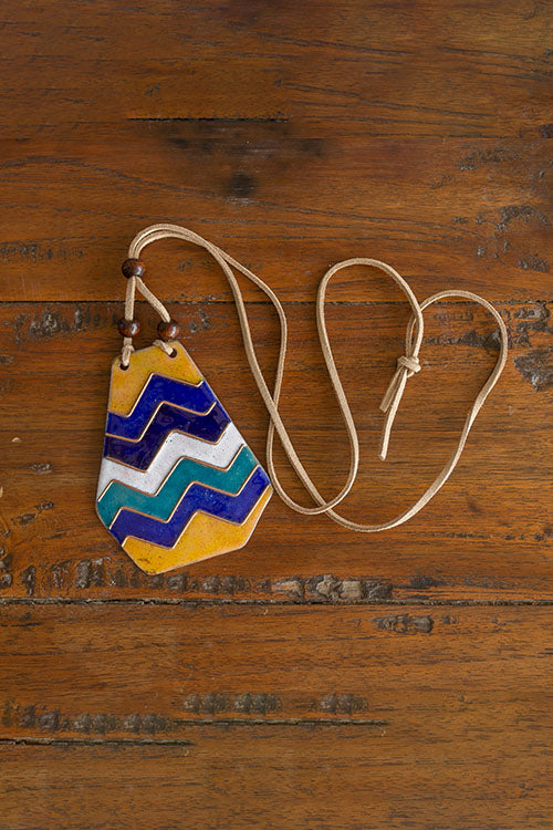 EkiBeki Retro Style copper enamel pendent with faux leather string and wooden beads-4