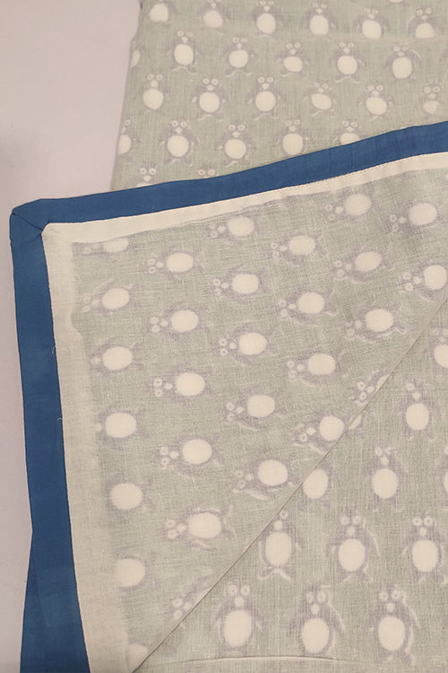 Earthen Nest Hand Block Printed Cotton Kids Dohar-Blue Penguin