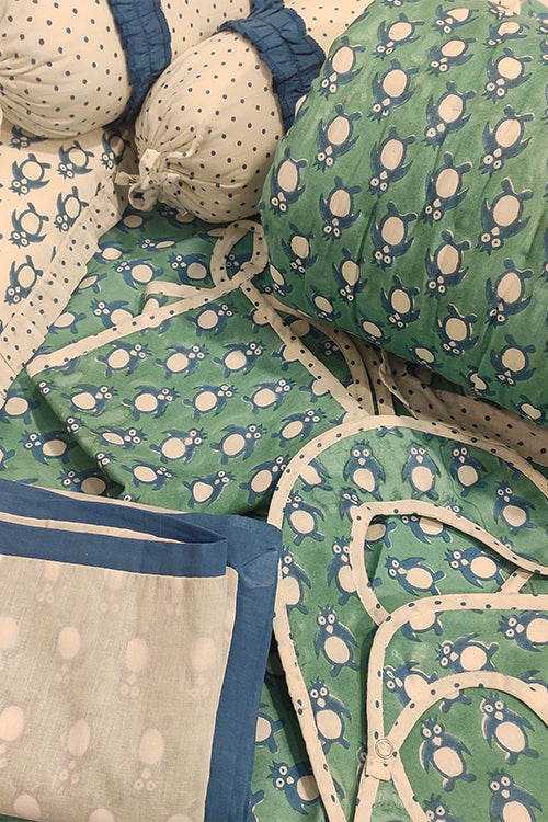 Earthen Nest Hand Block Printed Kids Furnishings- Penguin