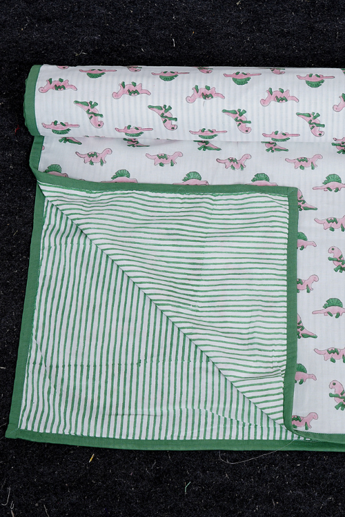 Earthen Nest Kids Dohars Pink and Green Dinosaur