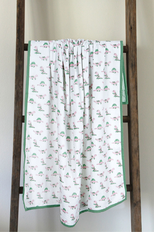 Earthen Nest Kids Dohars Pink and Green Dinosaur