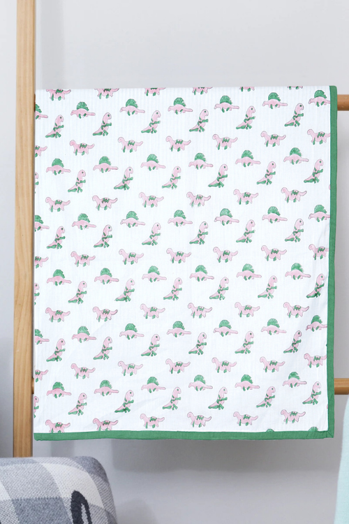 Earthen Nest Kids Dohars Pink and Green Dinosaur