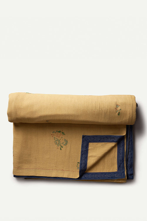 Ikai Asai block printed Table Cover Khakhi color