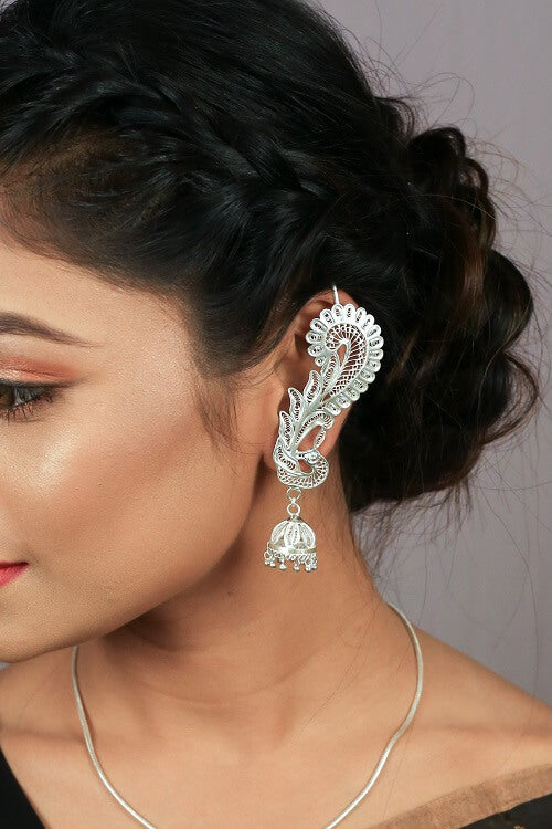 Silver Linings "Peacock" Silver Filigree Handmade Cuff Earrings