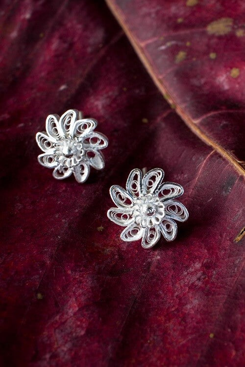 Buy Silver Linings Chakri Handmade Silver Filigree Studs Earrings