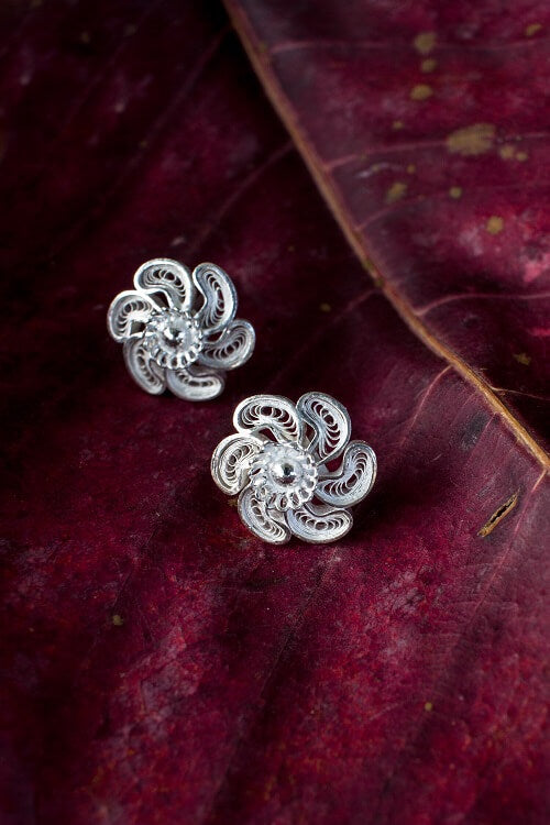 Silver Linings "Pin Wheel" Silver Filigree Earrings