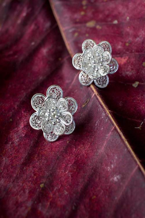 Silver Linings "Floral Studs" Silver Filigree Earrings