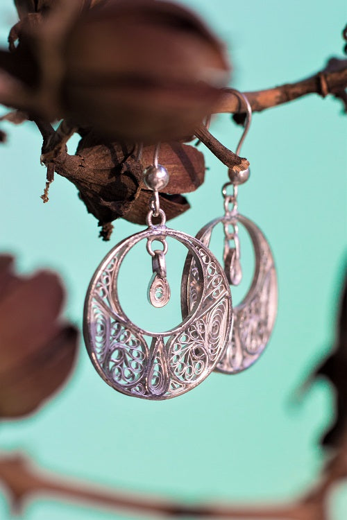 Silver Linings Graceful Handmade Silver Filigree Dangle Earrings Online