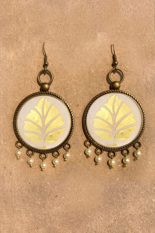 FroggMag Handcut 32mm Bali With Pearl Beads-Rs Sanjhi Leaf