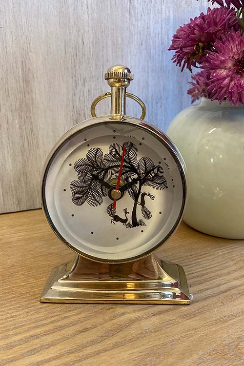 FroggMag Handpainted Table Clock - Warli - Tree with Deers