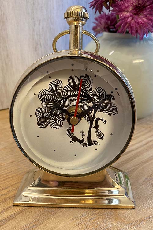 FroggMag Handpainted Table Clock - Warli - Tree with Deers