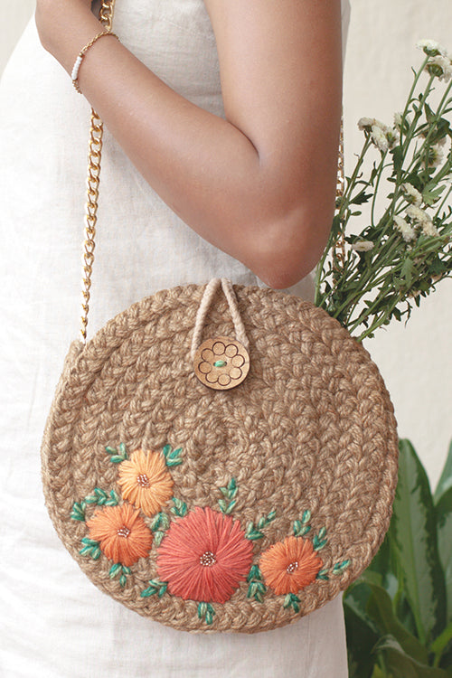 Dhaaga Apricot Full Moon Sling Bag