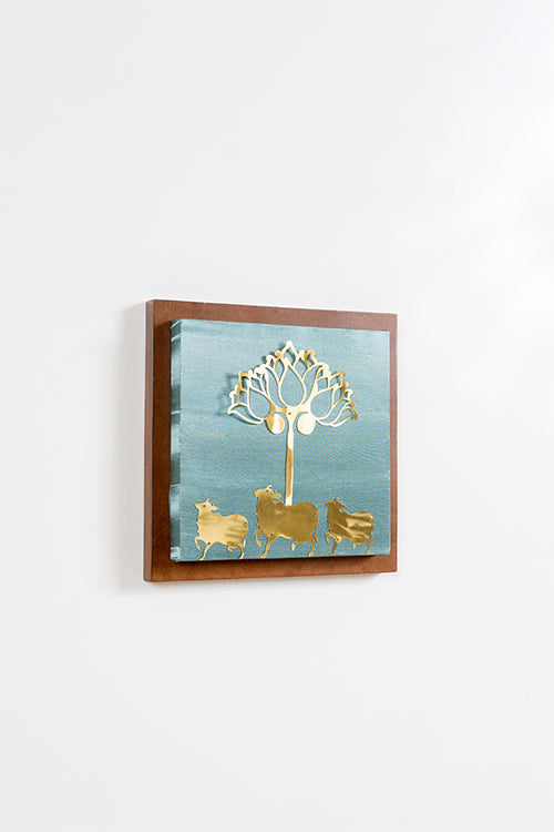 Wall Frame With Three Cow And Lotus Composition