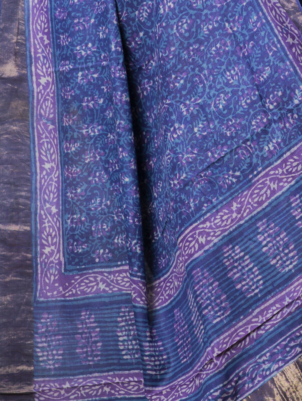 Festive & Exclusive Tassar Silk Bagru Saree (With Blouse Piece) - Mauve & Dull Gold