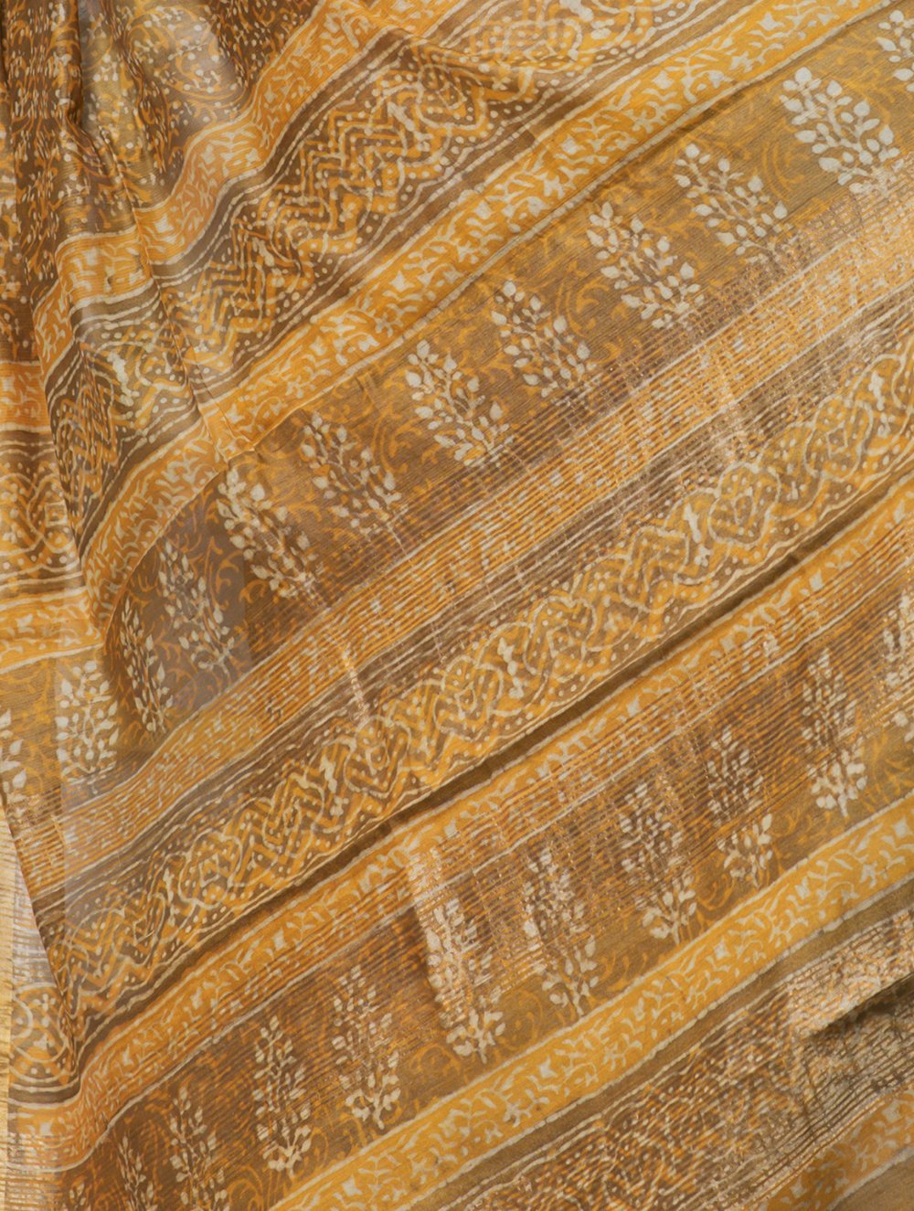Festive & Exclusive Tassar Silk Bagru Saree (With Blouse Piece) - Yellow, Mustard & Dull Gold