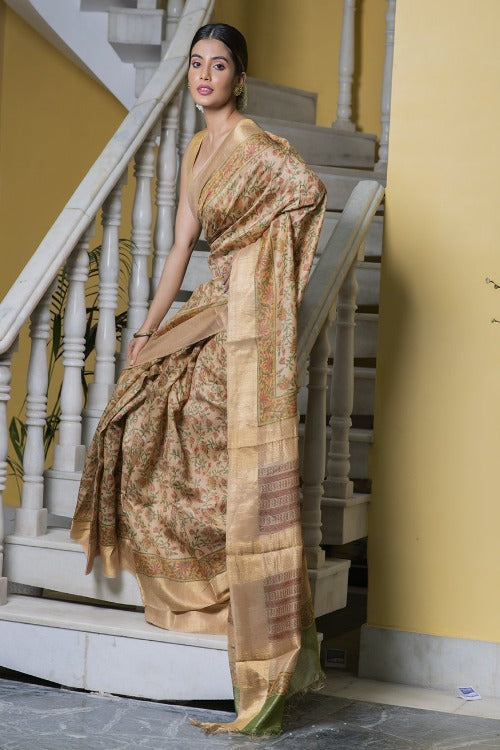 tassar silk saree, printed saree, saree with blouse