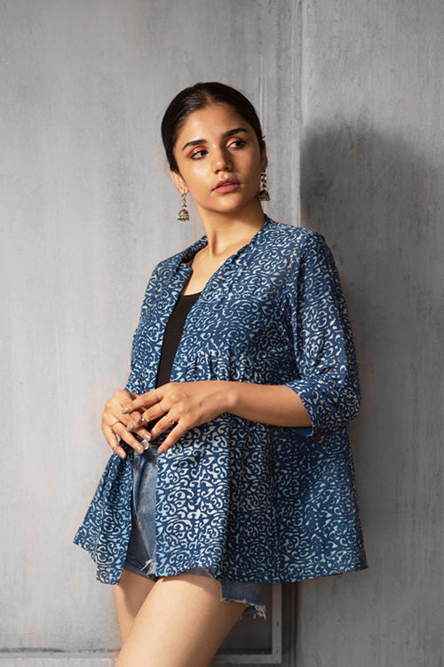 Creative Bee Arno Natural Dyed Handwoven Block Print Jacket For Women Online