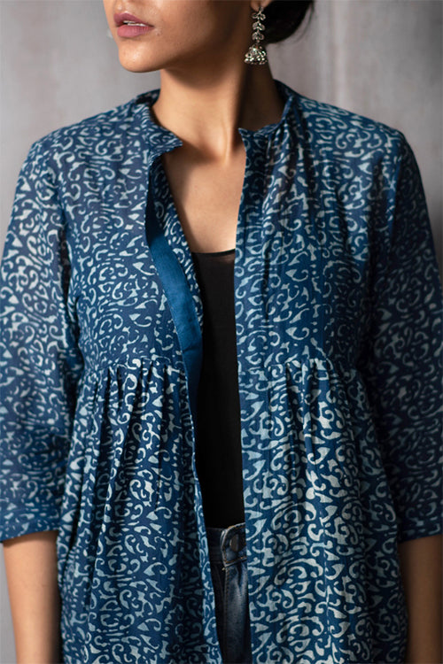 Creative Bee 'ARNO' Natural Dyed Block-Print Handwoven Gathered Jacket