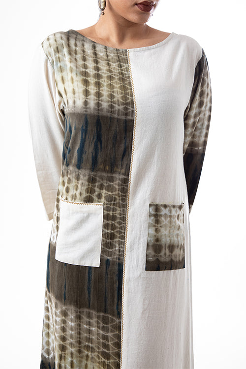 Creative Bee 'GANGA JAMUNA' Half & Half Shibori Handwoven Pure Cotton Dress