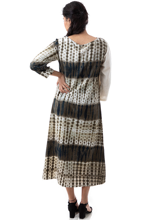 Creative Bee 'GANGA JAMUNA' Half & Half Shibori Handwoven Pure Cotton Dress