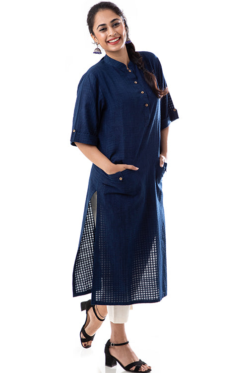 Creative Bee Boxi Natural Indigo Dyed Handwoven Pure Cotton Tunic For Women Online
