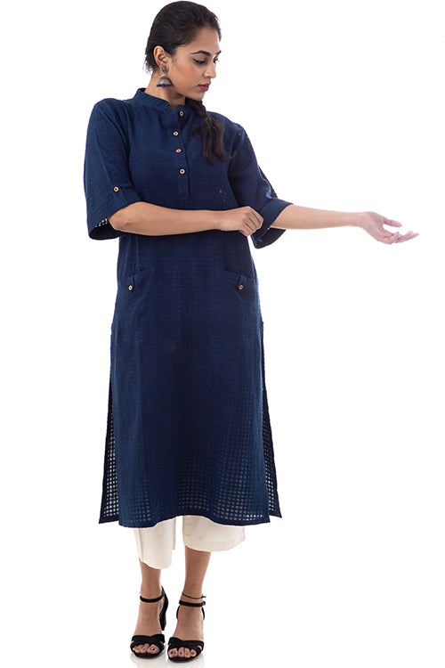 Creative Bee 'BOXI' Natural Indigo Dyed Handwoven Pure Cotton Tunic