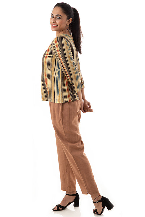 Creative Bee 'LITTES' Handwoven Stripe Geometric Patterened Pure Cotton Shirt Top