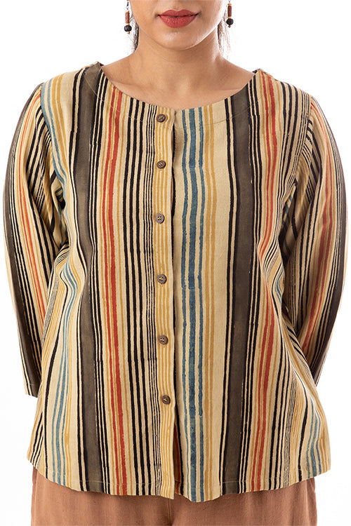 Creative Bee 'LITTES' Handwoven Stripe Geometric Patterened Pure Cotton Shirt Top